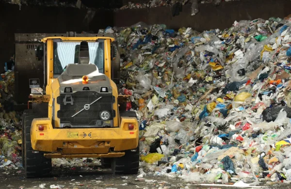 A wheel loader moves discarded plastics and other materials at the ALBA sorting center for the recycling of packaging materials on August 15, 2017 in Berlin, Germany.Sean Gallup / Getty

Via Jacobin.com